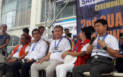 <p><strong>'BIDA ANG HANDA.' </strong>DILG Officer in Charge Usec. Eduardo Año and NDRRMC Executive Director and OCD Administrator Usec. Ricardo B. Jalad lead the media briefing after the 2018 2nd Quarter Nationwide Simultaneous Earthquake Drill in San Mateo, Rizal on Thursday (June 21, 2018). <em>(Photo courtesy: Civil Defense PH Twitter page)</em></p>